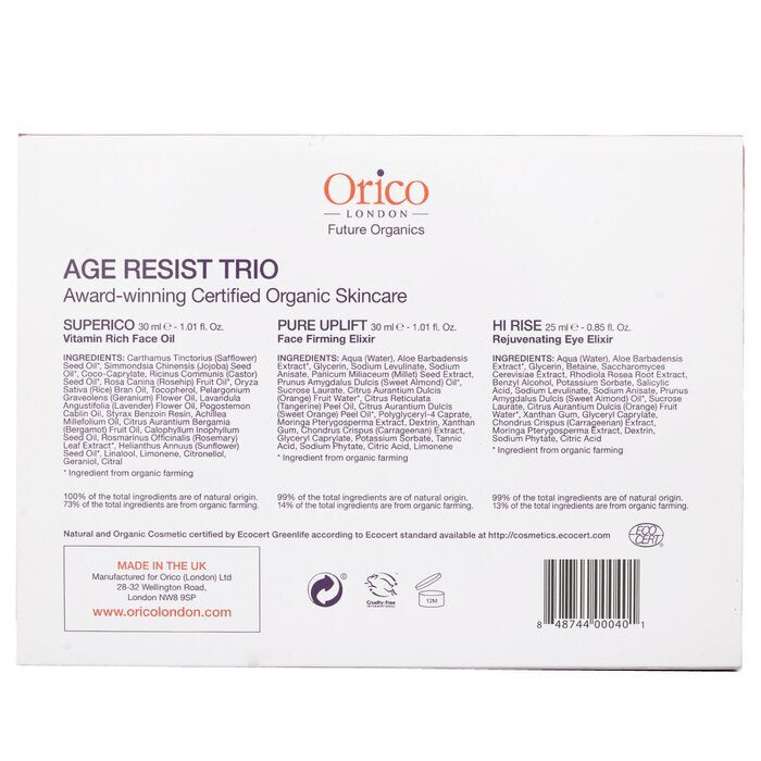 Orico London Age Resist Trio: Gesichtsöl 30 ml/1,01 oz + Straffendes Elixier 30 ml/1,01 oz + Augenelixier 25 ml/0,85 oz 3 Stück
