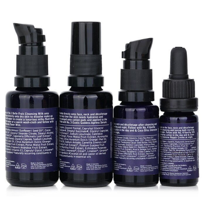 & Edible Beauty On The Fly Travel Mini Kit: Reinigungsmilch 15 ml + Toner Mist 30 ml + Ageless Serum 10 ml + Feuchtigkeitslotion 15 ml, 4-tlg.