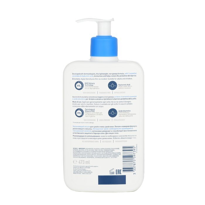 CeraVe Feuchtigkeitslotion für trockene bis sehr trockene Haut, 473 ml/16 oz