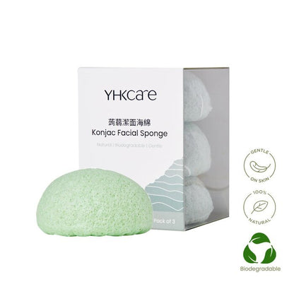 YHKCARE Konjac-Schwamm (französische grüne Tonerde), Trio-Packung, 3 Stück