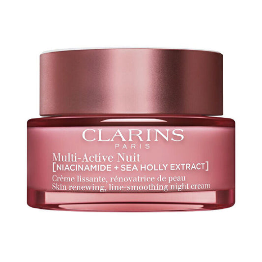 Clarins Multi-Active Nuit (Niacinamid + Stranddistel-Extrakt) Hauterneuernde, faltenglättende Nachtcreme für alle Hauttypen, 50 ml