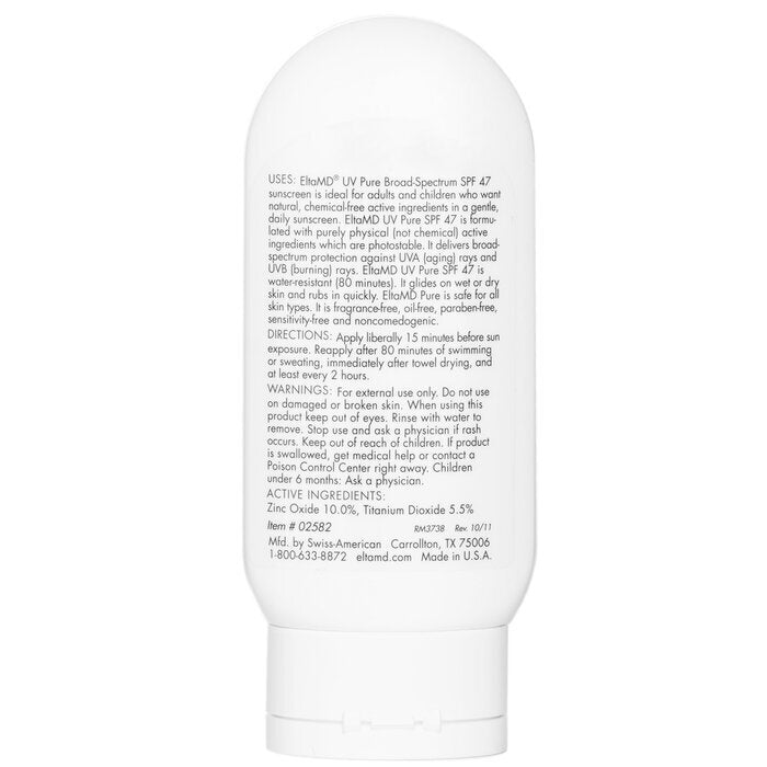 EltaMD UV Pure wasserfester physikalischer Sonnenschutz für Gesicht und Körper LSF 47, 114 g/4 oz