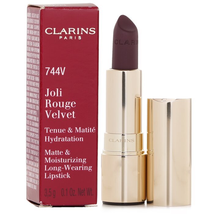 Clarins Joli Rouge Velvet (matter und feuchtigkeitsspendender Lippenstift mit langem Halt) – Nr. 744V Plum 3,5 g/0,1 oz