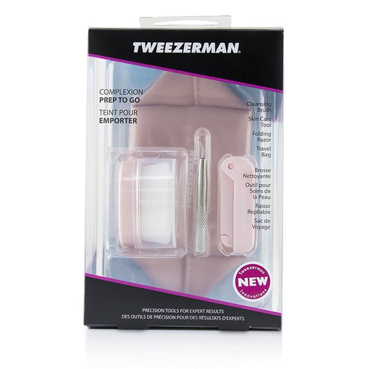 Tweezerman Complexion Prep To Go Set: Reinigungsbürste + Hautpflegetool + Klapprasierer + Reisetasche 3tlg. + 1 Tasche