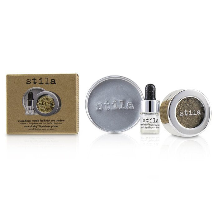 Stila – Magnificent Metals – Lidschatten mit Folien-Finish und Mini Stay All Day Liquid Eye Primer – Vintage Black Gold, 2 Stück