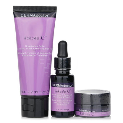 DERMAdoctor Kakadu C Vitamin C Brightening Kit: Täglicher Reiniger 70 ml + 20 % Vitamin C Serum 15 ml + Augensouffle 15 ml 3 Stück