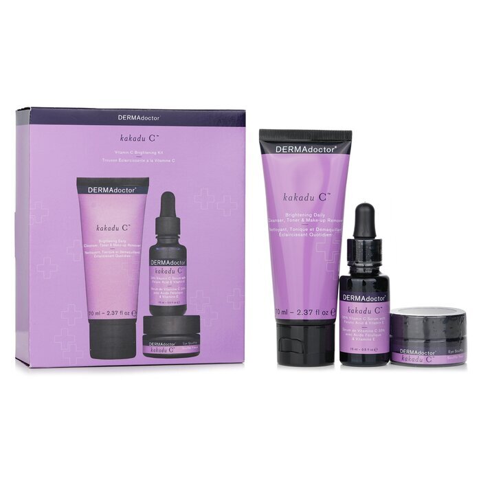 DERMAdoctor Kakadu C Vitamin C Brightening Kit: Täglicher Reiniger 70 ml + 20 % Vitamin C Serum 15 ml + Augensouffle 15 ml 3 Stück