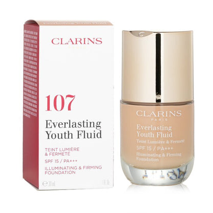 Clarins Everlasting Youth Fluid Aufhellendes und straffendes Make-up LSF 15 – Nr. 107 Beige, 30 ml