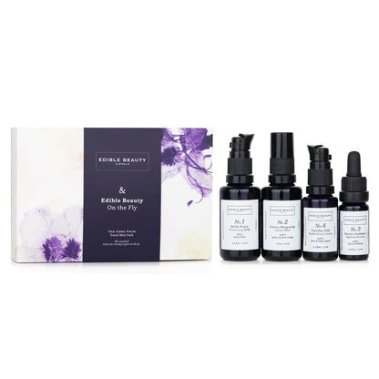 &amp; Edible Beauty On The Fly Travel Mini Kit: Reinigungsmilch 15 ml + Toner Mist 30 ml + Ageless Serum 10 ml + Feuchtigkeitslotion 15 ml, 4-tlg.