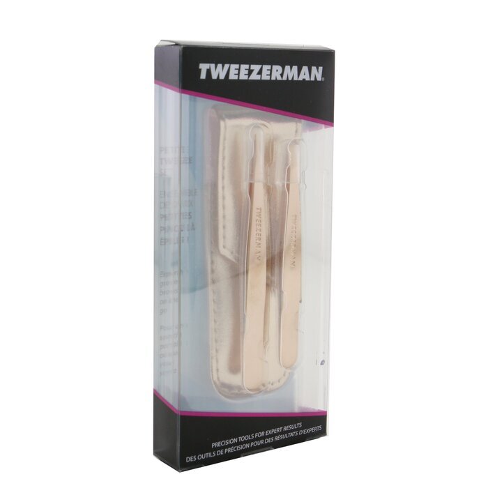 Tweezerman Rose Gold Petite Pinzetten-Set (1x schräge Pinzette, 1x spitze Pinzette) 2 Stück + Tasche