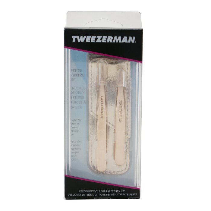 Tweezerman Rose Gold Petite Pinzetten-Set (1x schräge Pinzette, 1x spitze Pinzette) 2 Stück + Tasche