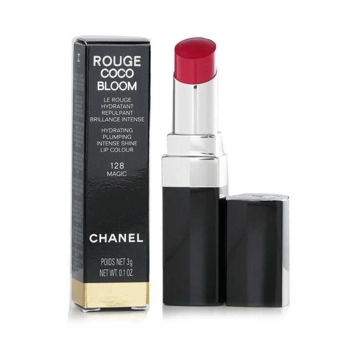 Chanel Rouge Coco Bloom Feuchtigkeitsspendender, aufpolsternder Lippenstift mit intensivem Glanz – Nr. 128 Magic, 3 g/0,1 oz