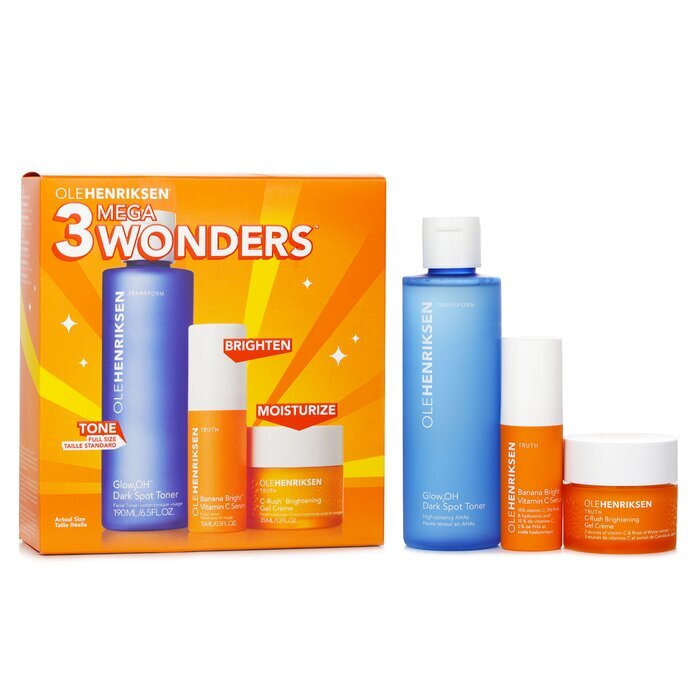 Ole Henriksen 3 Mega Wonders Set: Banana Bright Vitamin C Serum 15 ml + Glow2OH Dark Spot Toner 190 ml + C-Rush Brightening Gel Crème 35 ml 3-tlg.
