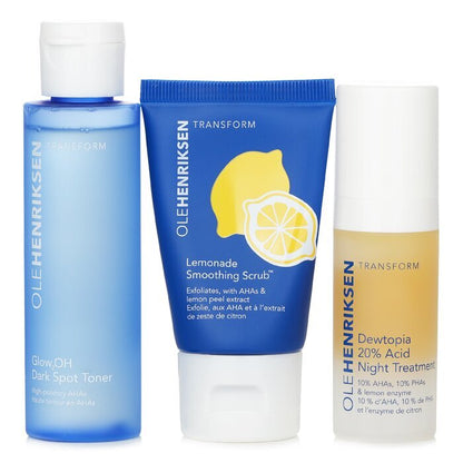 Ole Henriksen Acids Done Bright Set: Lemonade Smoothing Scrub 30 g + Glow2OH Dark Spot Toner 65 ml + Dewtopia 20 % Acid Night Treatment 15 ml, 3-tlg.