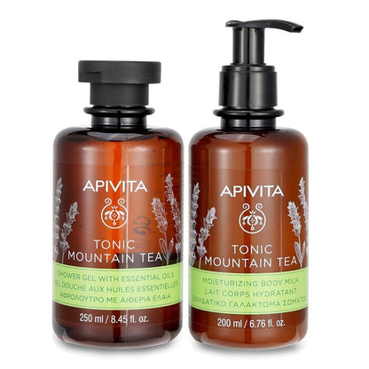 Apivita Uplift Your Mood Toning &amp; Revitalization Set: Tonic Mountain Tea Duschgel 250ml + Tonic Mountain Tea Körpermilch 2Stk