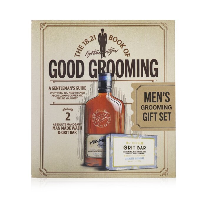 18.21 Man Made Book of Good Grooming Geschenkset Band 2: Absolute Mahogany (Wash 532 ml + Grit Bar 198 g), 2-tlg.