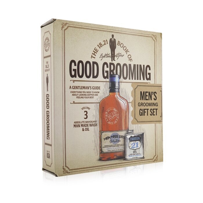 18.21 Man Made Book of Good Grooming Geschenkset Band 3: Absolute Mahogany (Wash 532ml + Öl 60ml) 2-tlg