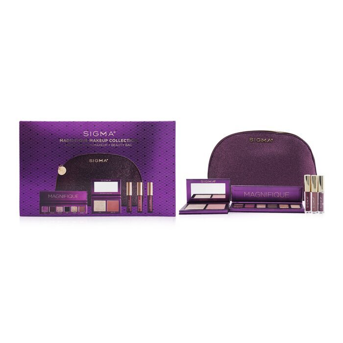 Sigma Beauty Magnifique Make-up-Kollektion (1x Lidschatten-Palette + 1x Berry Glow Cheek Duo + 1x Adored Mini Lip Set + Tasche)