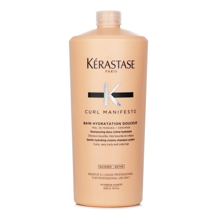 Kerastase Curl Manifesto Bain Hydratation Douceur Shampoo, sanftes, cremiges Shampoo – für lockiges, sehr lockiges und krauses Haar (Salongröße), 1000 ml/34 oz