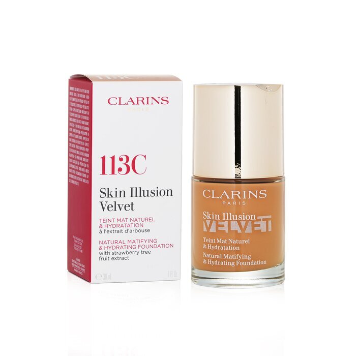 Clarins Skin Illusion Velvet Natürliche mattierende und feuchtigkeitsspendende Grundierung – Nr. 113C Chestnut, 30 ml