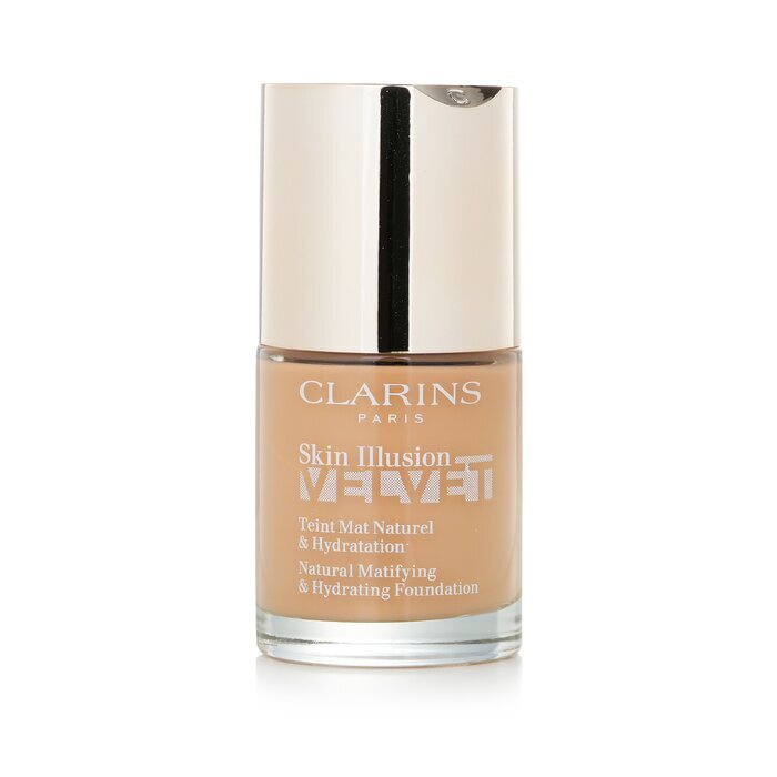 Clarins Skin Illusion Velvet Natürliche mattierende und feuchtigkeitsspendende Grundierung – Nr. 112.3N Sandelholz, 30 ml