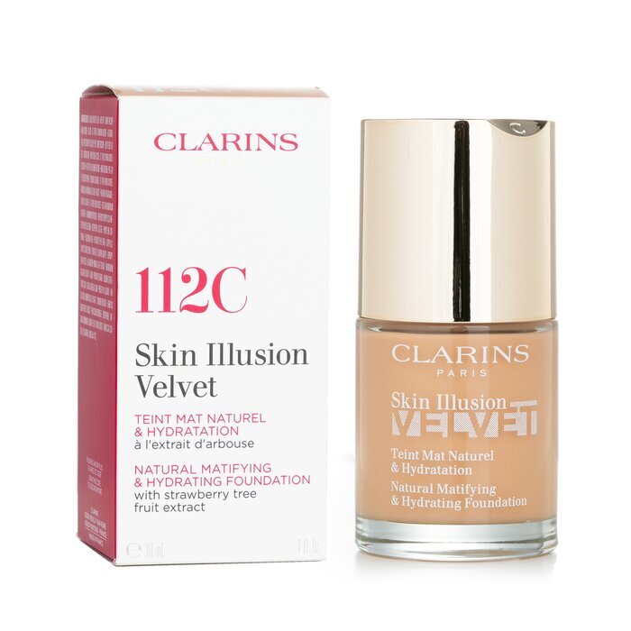 Clarins Skin Illusion Velvet Natürliche mattierende und feuchtigkeitsspendende Grundierung – Nr. 112C Amber, 30 ml