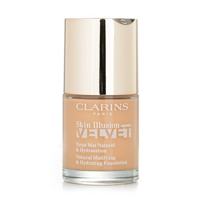 Clarins Skin Illusion Velvet Natürliche mattierende und feuchtigkeitsspendende Grundierung – Nr. 112C Amber, 30 ml