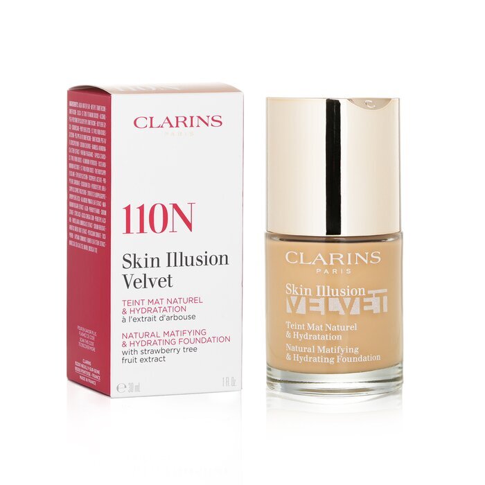 Clarins Skin Illusion Velvet Natürliche mattierende und feuchtigkeitsspendende Grundierung – Nr. 110N Honey, 30 ml