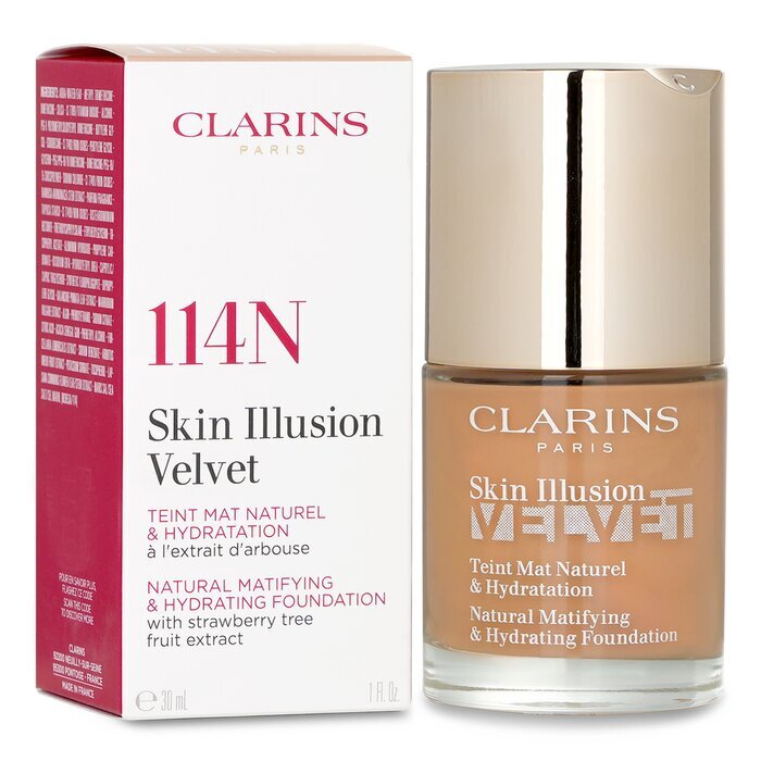 Clarins Skin Illusion Velvet Natürliche mattierende und feuchtigkeitsspendende Grundierung – Nr. 114N, 30 ml