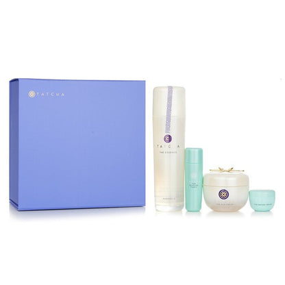 Tatcha Essence-Paket: The Essence Plumping Skin Softener 150 ml + The Silk Cream 50 ml + Water Cream 5 ml + Texture Tonic 25 ml, 4 Stück