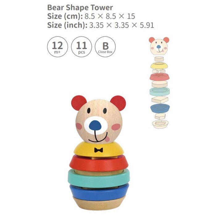 Tooky Toy Co Bear Shape Tower 9x9x15cm