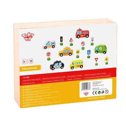 Tooky Toy Co Transport- und Straßenschild-Set 30x22x4cm