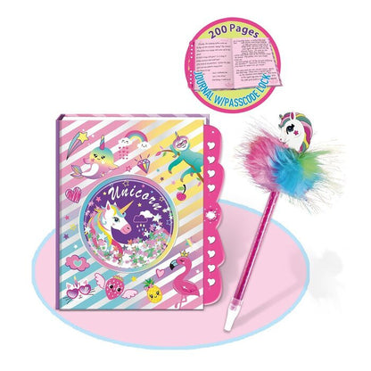 Tokidas Secret Lock Journal &amp; Pom Pom Pen Set – Einhorn 21x24x4cm