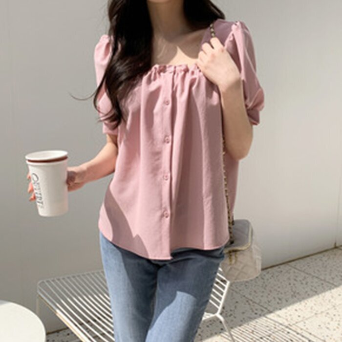 Trendywhere Bluse mit eckigem Ausschnitt und Puffärmeln – gratis (XS-M)