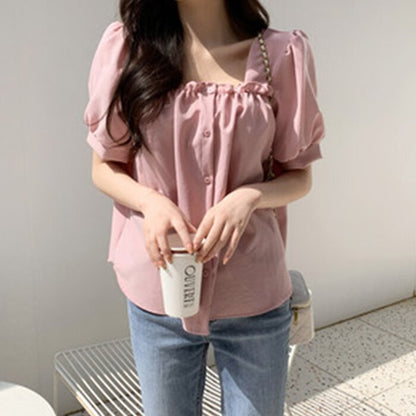 Trendywhere Bluse mit eckigem Ausschnitt und Puffärmeln – gratis (XS-M)