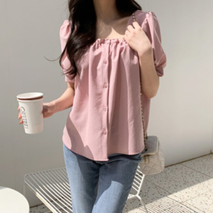 Trendywhere Bluse mit eckigem Ausschnitt und Puffärmeln – gratis (XS-M)