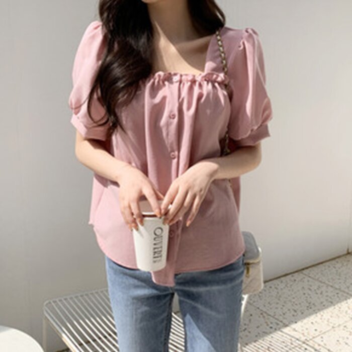 Trendywhere Bluse mit eckigem Ausschnitt und Puffärmeln – gratis (XS-M)