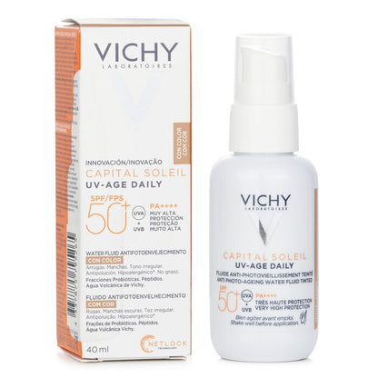 Vichy Capital Soleil UV Age Tägliches Anti-Foto-Aging-Wasserfluid getönt LSF 50 (für alle Hauttypen) 40 ml