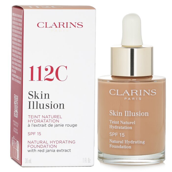 Clarins Skin Illusion Natürliche feuchtigkeitsspendende Grundierung LSF 15 – Nr. 112 Amber, 30 ml