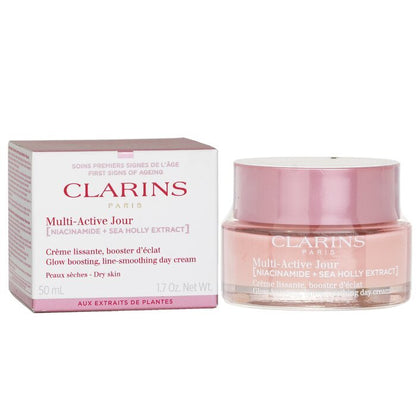 Clarins Multi-Active Jour (Niacinamid + Stranddistel-Extrakt) Glow Boosting Line-Smoothing Tagescreme für trockene Haut, 50 ml