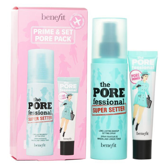 Benefit Prime &amp; Set Pore Pack: Der Porefessional Smoothing Face Primer + Super Setter langanhaltendes Make-up-Fixierspray, 2 Stück