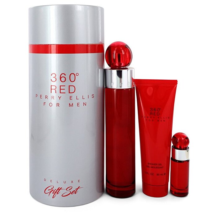 Perry Ellis Perry Ellis 360 Red Geschenkset – 3,4 oz Eau de Toilette Spray + Mini Eau de Toilette Spray + 3 oz Duschgel in Tubenbox
