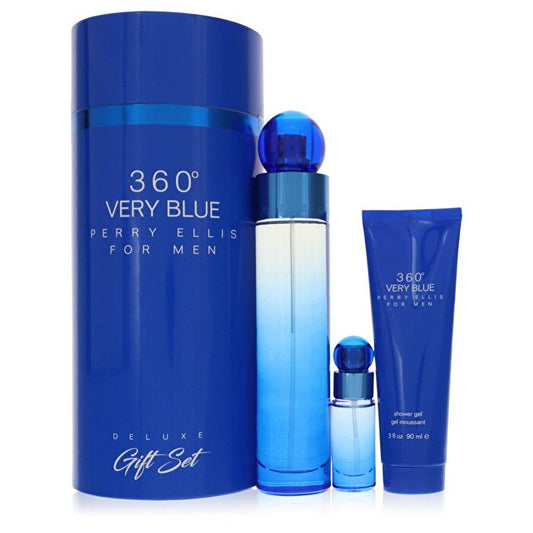 Perry Ellis Perry Ellis 360 Very Blue Geschenkset – 3,4 oz Eau de Toilette Spray + Mini Eau de Toilette Spray + 3 oz Duschgel